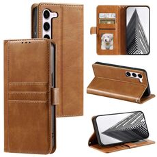 Per Samsung Galaxy S23 5G Custodia a portafoglio in pelle semplice con 6 carte (marrone)