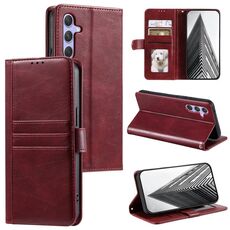 Custodia per telefono in pelle a portafoglio con 6 carte semplice per Samsung Galaxy S23 FE 5G (vino rosso)