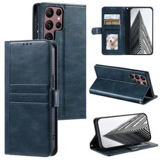 Per Samsung Galaxy S22 Ultra 5G Custodia a portafoglio in pelle semplice con 6 carte (blu navy)