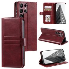 Per Samsung Galaxy S22 Ultra 5G Custodia a portafoglio in pelle semplice con 6 carte (vino rosso)