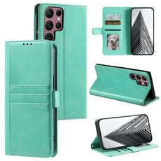 Custodia per telefono in pelle a portafoglio con 6 carte semplice per Samsung Galaxy S22 Ultra 5G (verde)