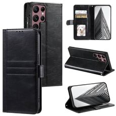 Per Samsung Galaxy S22 Ultra 5G Custodia a portafoglio in pelle semplice con 6 carte (nera)