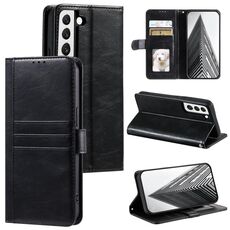 Per Samsung Galaxy S22+ 5G Custodia a portafoglio in pelle semplice con 6 carte (nera)