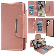 Per Samsung Galaxy S24 Ultra 5G Custodia multifunzionale in pelle a portafoglio con 7 carte (oro rosa)