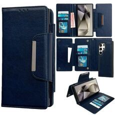 Custodia per telefono in pelle a portafoglio multifunzionale con 7 carte per Samsung Galaxy S24 Ultra 5G (blu reale)