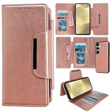 Per Samsung Galaxy S24 5G Custodia multifunzionale in pelle a portafoglio con 7 carte (oro rosa)