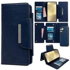 Custodia per telefono in pelle a portafoglio multifunzionale con 7 carte per Samsung Galaxy S24 5G (blu reale)