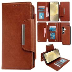 Per Samsung Galaxy S24 5G Custodia multifunzionale in pelle a portafoglio con 7 carte (marrone)