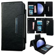 Per Samsung Galaxy S23 FE 5G Custodia multifunzionale in pelle a portafoglio con 7 carte (nero)
