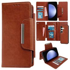 Per Samsung Galaxy S23 FE 5G Custodia multifunzionale in pelle a portafoglio con 7 carte (marrone)