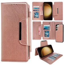 Per Samsung Galaxy S23+ 5G Custodia multifunzionale in pelle a portafoglio con 7 carte (oro rosa)
