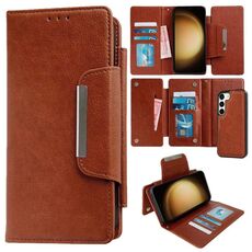 Per Samsung Galaxy S23 5G Custodia multifunzionale in pelle a portafoglio con 7 carte (marrone)