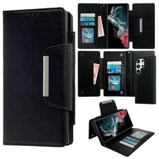 Per Samsung Galaxy S22 Ultra 5G Custodia multifunzionale in pelle a portafoglio con 7 carte (Nero)