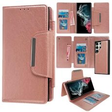 Per Samsung Galaxy S22 Ultra 5G Custodia multifunzionale in pelle a portafoglio con 7 carte (oro rosa)