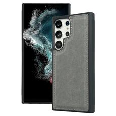 Per Samsung Galaxy S22 Ultra 5G Custodia per telefono con cover posteriore in pelle bovina (grigio)