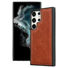 Per Samsung Galaxy S22 Ultra 5G Custodia per telefono con cover posteriore in pelle di vacchetta (marrone)
