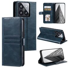Custodia per telefono in pelle a portafoglio con 6 carte semplice per Xiaomi 14 Pro (blu navy)
