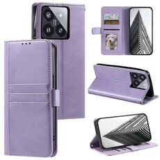 Custodia per telefono in pelle a portafoglio con 6 carte semplice per Xiaomi 14 Pro (viola)