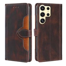Custodia per telefono in pelle con fibbia magnetica per Samsung Galaxy S24 Ultra 5G (marrone)