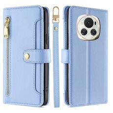 Per Honor Magic6 5G Custodia per telefono in pelle con cerniera a tracolla con trama di pecora (blu)