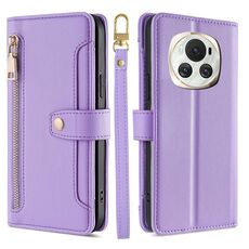 Per Honor Magic6 5G Custodia per telefono in pelle con cerniera a tracolla con trama di pecora (viola)