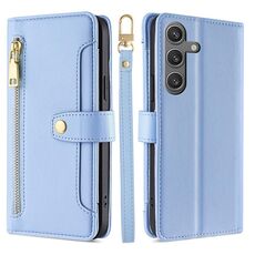 Per Samsung Galaxy S24 Ultra 5G Custodia per telefono in pelle con cerniera a tracolla con trama di pecora (blu)
