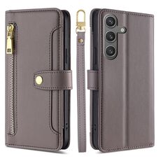 Per Samsung Galaxy S24 Ultra 5G Custodia per telefono in pelle con cerniera a tracolla con trama di pecora (grigio)