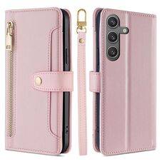 Custodia per cellulare in pelle con cerniera a tracolla per Samsung Galaxy S24 Ultra 5G (rosa)