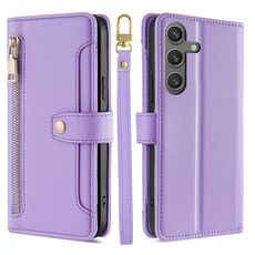 Per Samsung Galaxy S24 Ultra 5G Custodia per telefono in pelle con cerniera a tracolla con trama di pecora (viola)