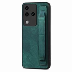 Custodia per telefono posteriore in pelle con supporto per cinturino retrò per vivo S18 Pro (verde)
