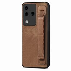 Custodia per telefono posteriore in pelle con supporto per cinturino retrò per vivo S18 Pro (marrone)