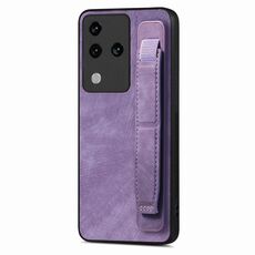 Custodia per telefono posteriore in pelle con supporto per cinturino retrò per vivo S18 Pro (viola)