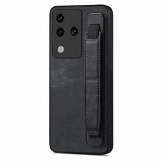 Custodia per telefono posteriore in pelle con supporto per cinturino retrò per vivo S18 (nera)