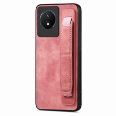 Custodia per telefono posteriore in pelle con supporto per cinturino retrò per vivo Y02 (rosa)