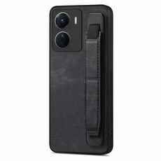 Custodia per telefono posteriore in pelle con supporto per cinturino retrò per vivo Y16 (nera)