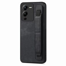 Custodia per telefono posteriore in pelle con supporto per cinturino retrò per vivo V25 Pro (nera)