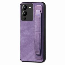 Custodia per telefono posteriore in pelle con supporto per cinturino retrò per vivo V25 Pro (viola)