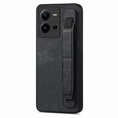 Custodia per telefono posteriore in pelle con supporto per cinturino retrò per vivo V25 (nera)