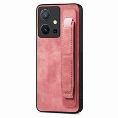 Per vivo Y75 5G Custodia per telefono retro in pelle con supporto per cinturino retrò (rosa)
