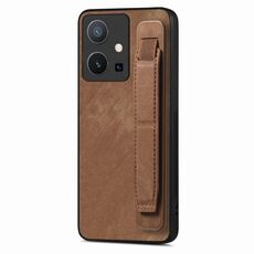 Custodia per telefono posteriore in pelle con supporto per cinturino retrò per vivo Y75 5G (marrone)