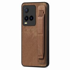 Custodia per telefono posteriore in pelle con supporto per cinturino retrò per vivo Y21s (marrone)