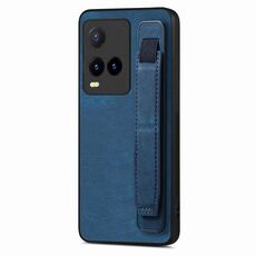 Custodia per telefono posteriore in pelle con supporto per cinturino retrò per vivo Y21s (blu)