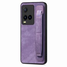 Custodia per telefono posteriore in pelle con supporto per cinturino retrò per vivo Y21s (viola)