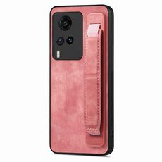 Custodia per telefono posteriore in pelle con supporto per cinturino retrò per vivo X60 (rosa)