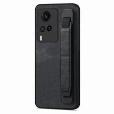 Custodia per telefono posteriore in pelle con supporto per cinturino retrò per vivo X60 (nera)