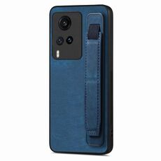 Custodia per telefono posteriore in pelle con supporto per cinturino retrò per vivo X60 (blu)