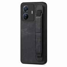 Custodia per telefono posteriore in pelle con supporto per cinturino retrò per vivo S16e / V27e (nera)