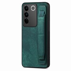 Custodia per telefono posteriore in pelle con supporto per cinturino retrò per vivo S16 / V27 (verde)