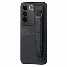 Custodia per telefono posteriore in pelle con supporto per cinturino retrò per vivo S16 / V27 (nera)