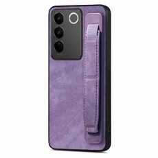 Custodia per telefono posteriore in pelle con supporto per cinturino retrò per vivo S16 / V27 (viola)